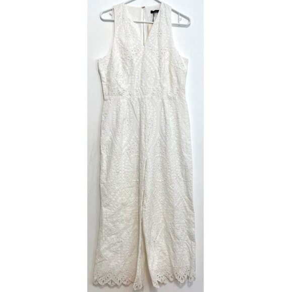 NEW NWT TRINA TRINA TURK Scallop Hem Eyelet Cropped Jumpsuit Cream Ivory ?? Boho - Picture 2 of 16